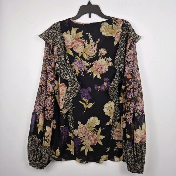 Ralph Lauren Womens Floral Ruffle-Trim Georgette Blouse Black Size XL NWT (26) - Picture 6 of 15
